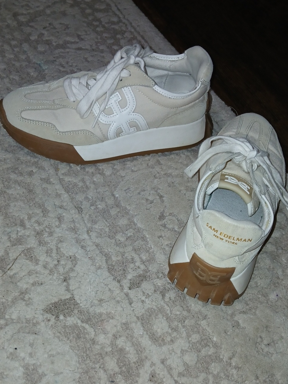 Sam Edelman Cream & White Platform Sneakers with Gum Sole